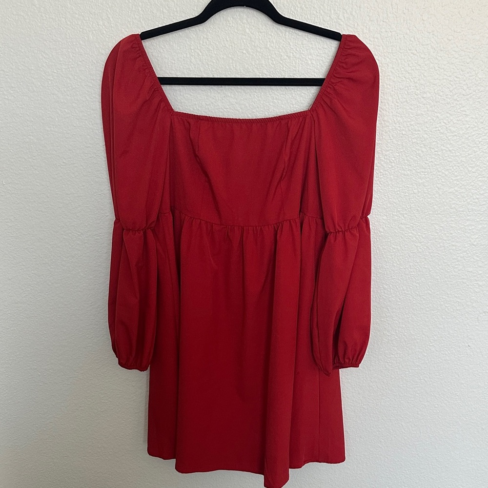 Red Square-Neck Babydoll Dress